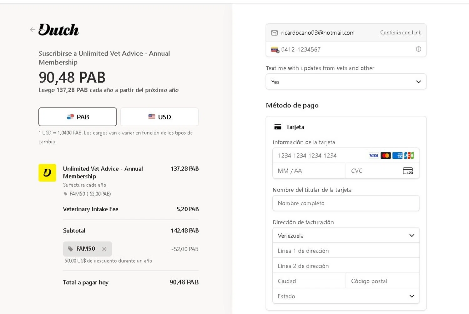 Dutch Pet promo code screenshot showing code FAM50 applied at Dutch Pet checkout page. Uploaded by SimplyCodes community member LAMINEJAMAL on Jun 11, 2026
