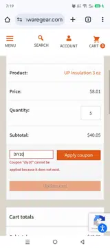 DutchWare Gear coupon verification screenshot
