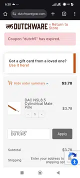 DutchWare Gear coupon verification screenshot