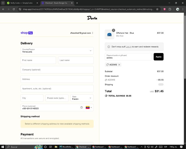 Duvin Design checkout page showing Duvin Design coupon code box | Screenshot taken by SimplyCodes community member on Aug 28, 2025