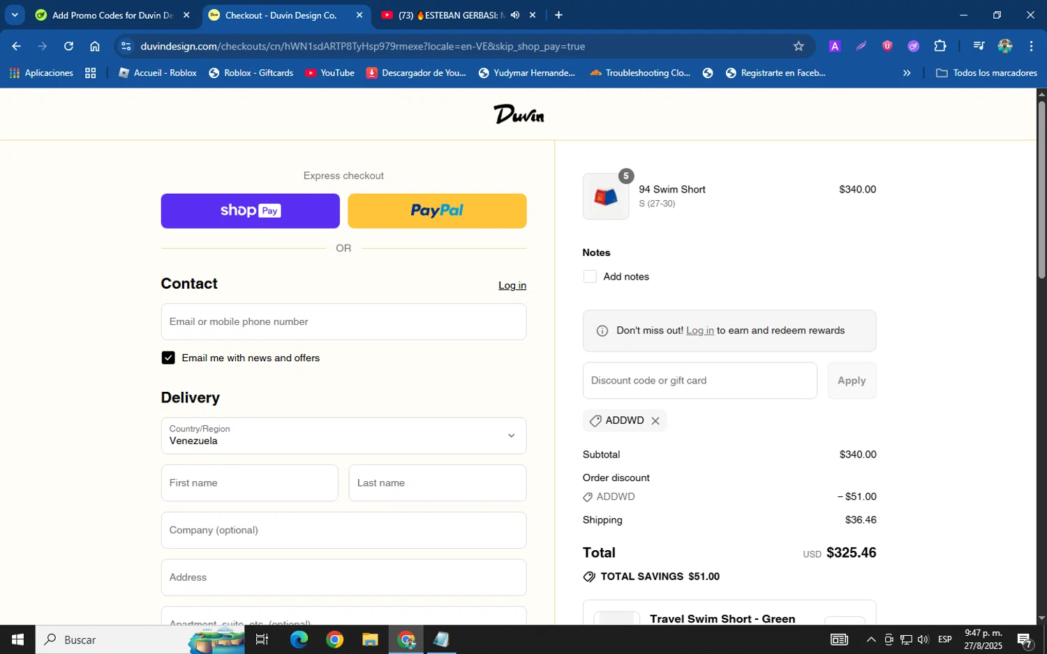 Duvin Design coupon code screenshot showing code addwd applied at Duvin Design checkout page. Uploaded by SimplyCodes community member XemoGOD on Aug 28, 2025