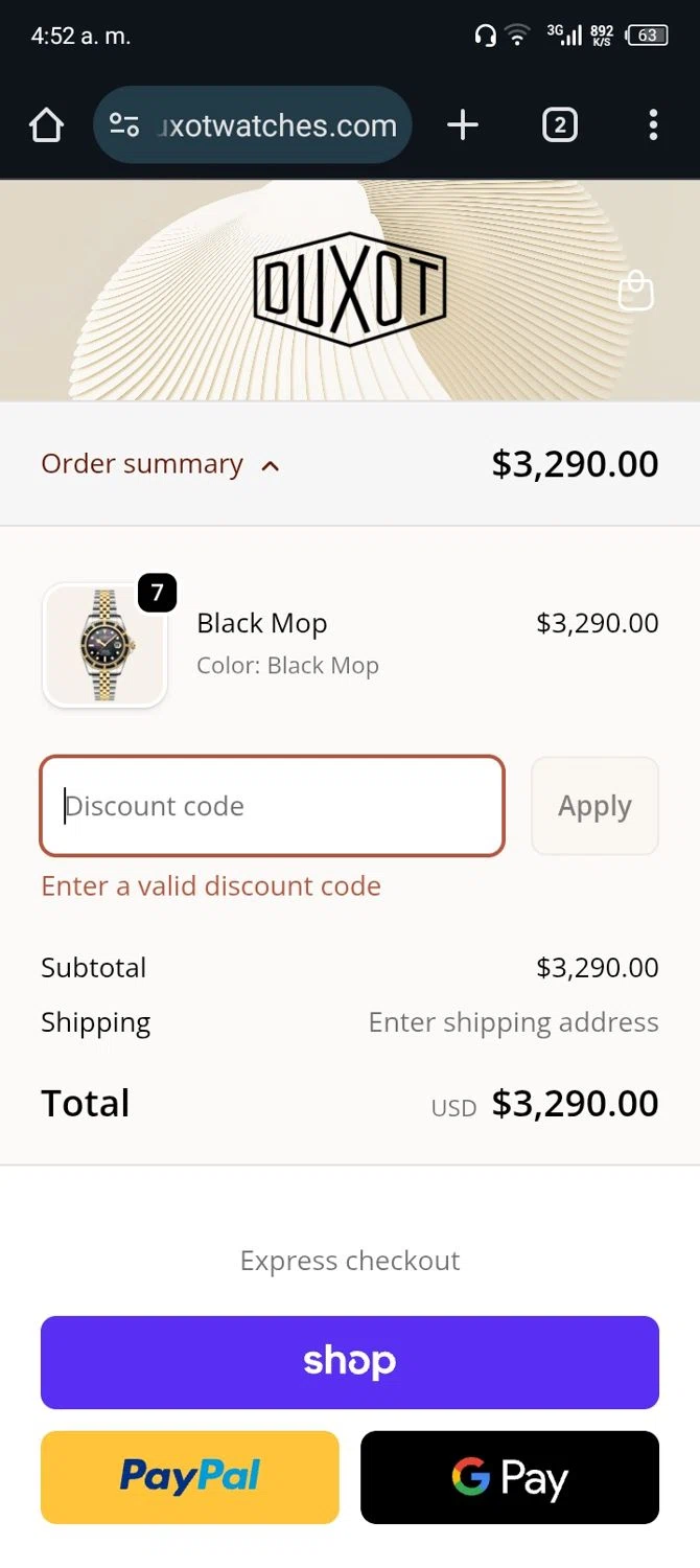 Duxot Watches promo code screenshot showing code rainbow20 applied at Duxot Watches checkout page. Uploaded by SimplyCodes community member Rafita on Dec 23, 2025