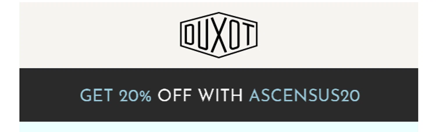 Duxot Watches promo code screenshot showing code ascensus20 applied at Duxot Watches checkout page. Uploaded by SimplyCodes community member Biden0442069257555 on Dec 19, 2025