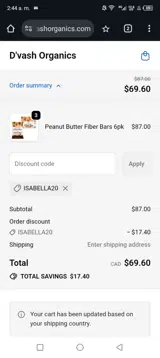 Isabella20 coupon verification screenshot