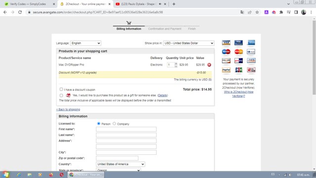 Mac DVDRipper Pro checkout page showing Mac DVDRipper Pro coupon code box | Screenshot taken by SimplyCodes community member on Apr 10, 2024