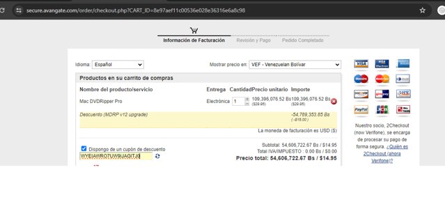 Mac DVDRipper Pro checkout page showing Mac DVDRipper Pro coupon code box | Screenshot taken by SimplyCodes community member on Jun 7, 2024
