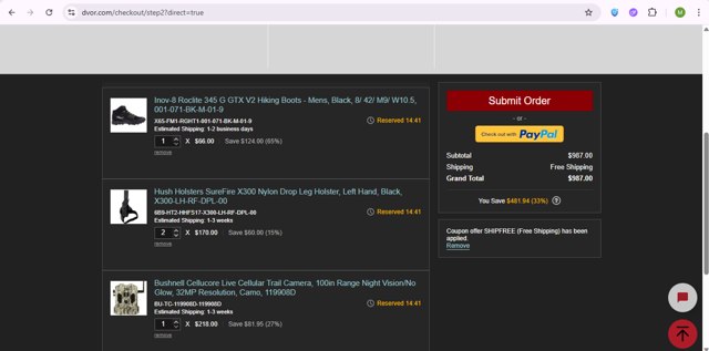 Dvor checkout page showing Dvor coupon code box | Screenshot taken by SimplyCodes community member on Aug 12, 2025