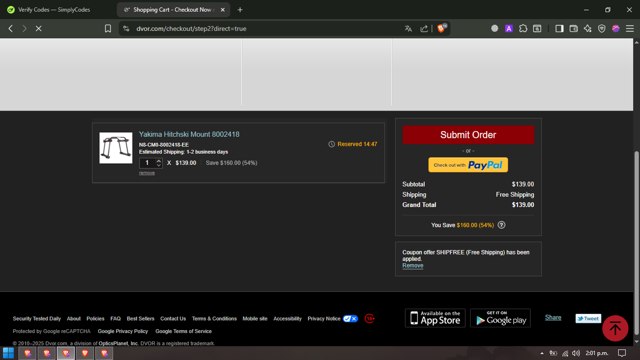 Dvor checkout page showing Dvor coupon code box | Screenshot taken by SimplyCodes community member on Sep 6, 2025