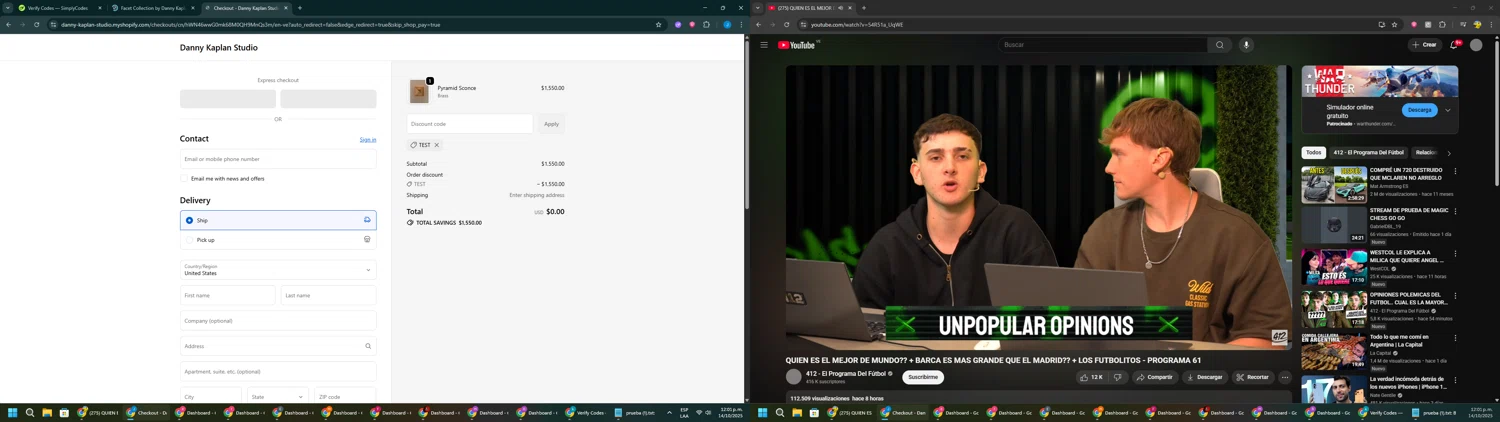 Dwell promo code screenshot showing code TEST applied at Dwell checkout page. Uploaded by SimplyCodes community member BargainGuardian280 on Oct 14, 2025