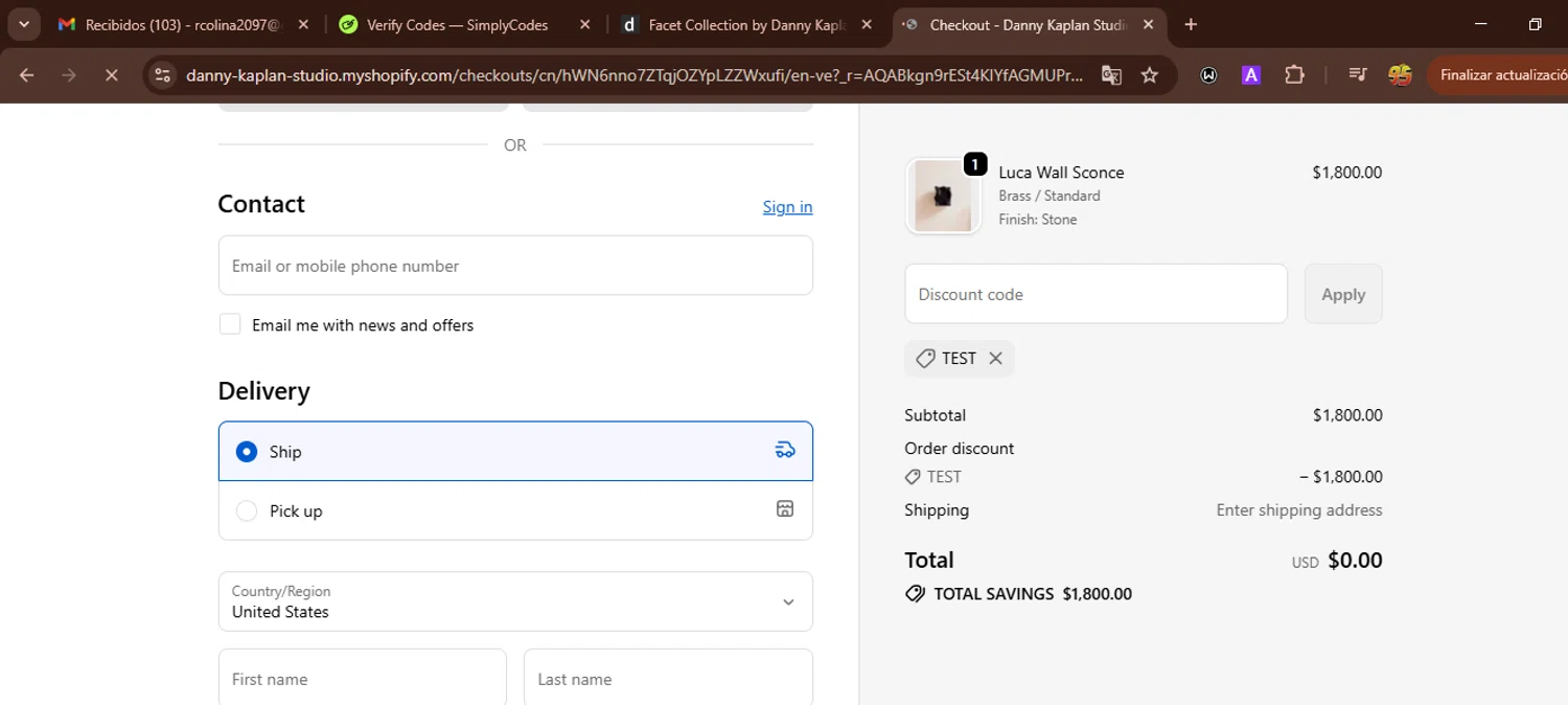 Dwell promo code screenshot showing code TEST applied at Dwell checkout page. Uploaded by SimplyCodes community member WonderWarden594 on Dec 24, 2025