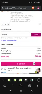 NYOMI coupon verification screenshot