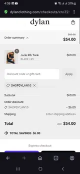 Dylan Clothing coupon verification screenshot
