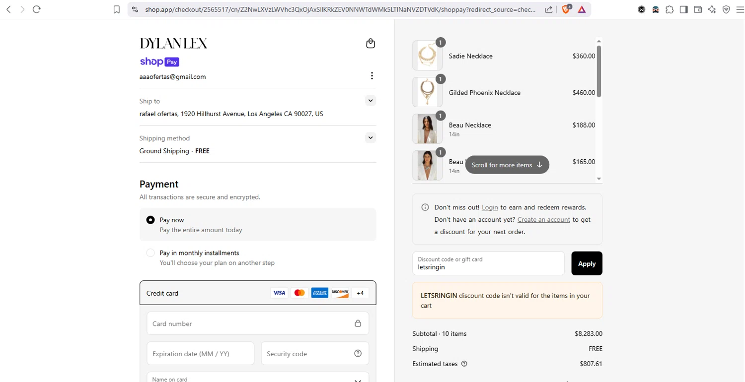 Dylanlex coupon code screenshot showing code letsringin applied at Dylanlex checkout page. Uploaded by SimplyCodes community member dayselis15 on Jun 25, 2025