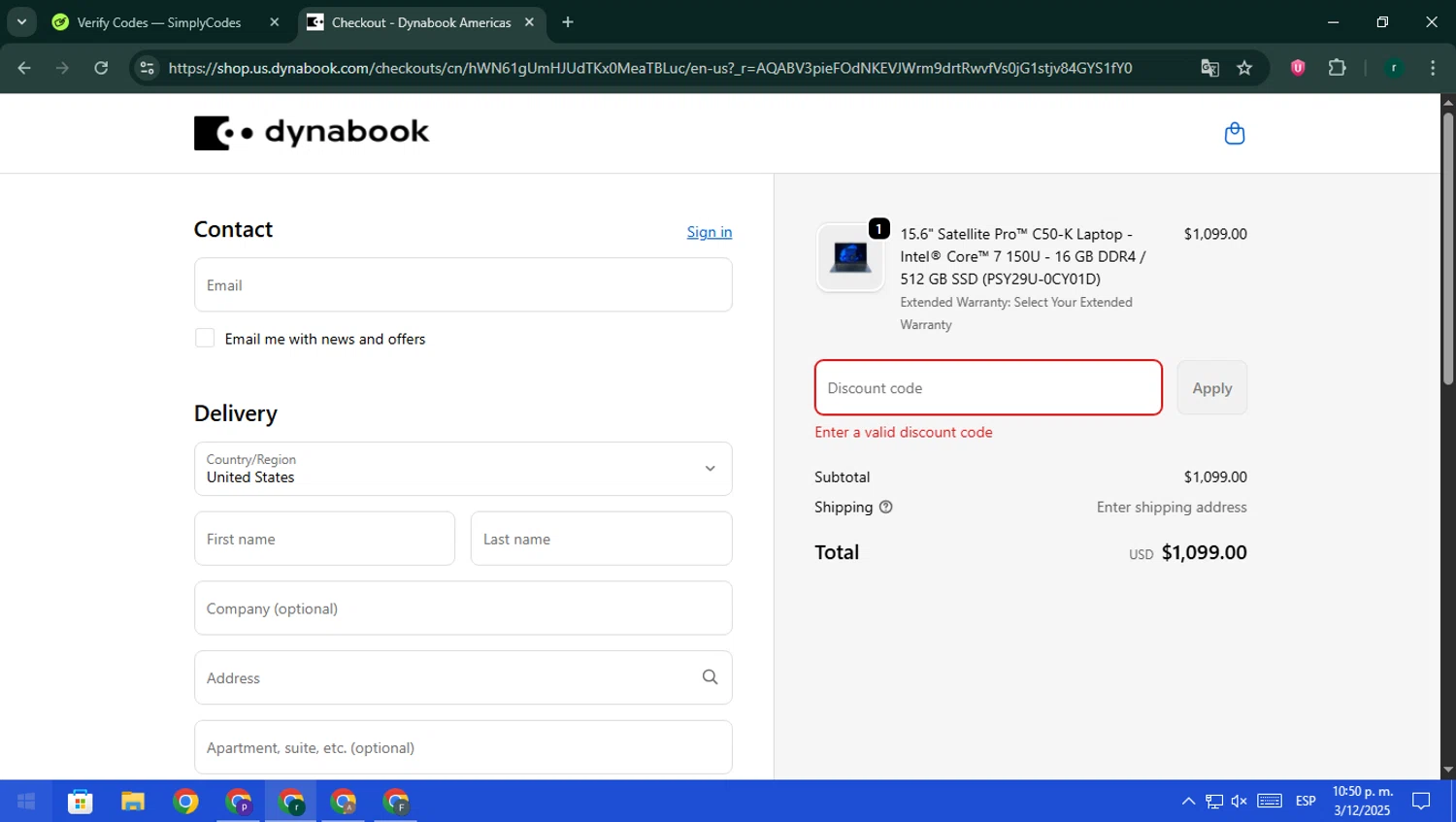 Dynabook US promo code screenshot showing code blackfriday15% applied at Dynabook US checkout page. Uploaded by SimplyCodes community member rodri1 on Dec 4, 2025