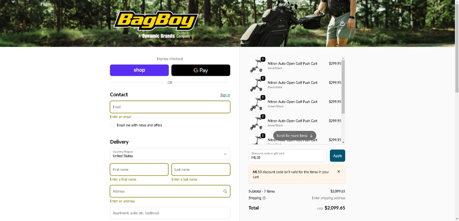 Dynamic Brands promo code screenshot showing code ML10 applied at Dynamic Brands checkout page. Uploaded by SimplyCodes community member DerekRoberson on Nov 18, 2025