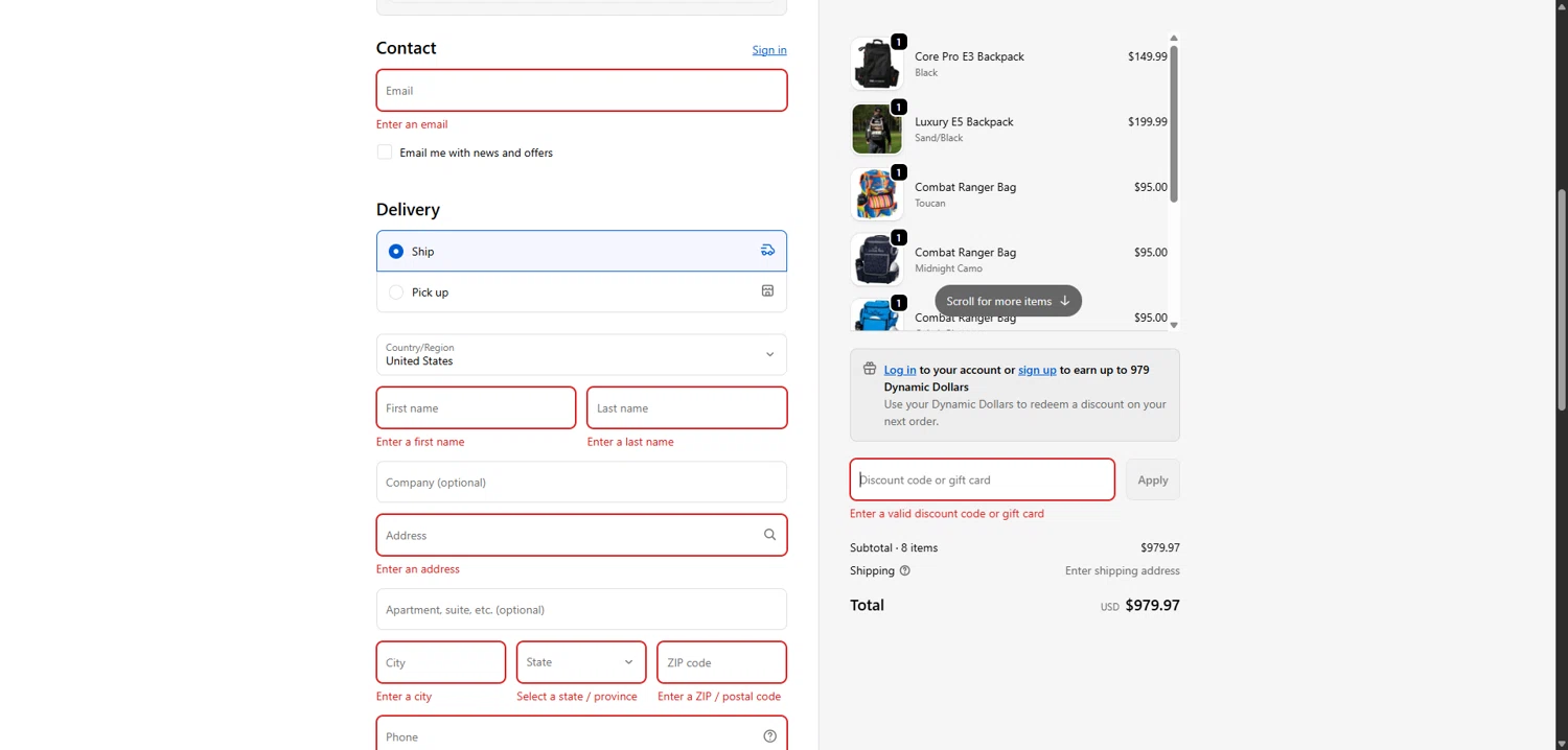 Dynamic Discs discount code screenshot showing code Leaman25 applied at Dynamic Discs checkout page. Uploaded by SimplyCodes community member TreasureAce8017 on Dec 6, 2025