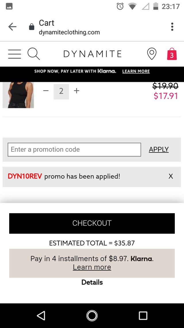 Dynamite Clothing CA checkout page showing Dynamite Clothing CA promo code box | Screenshot taken by SimplyCodes community member on Jul 11, 2020