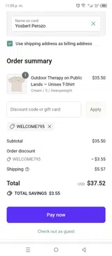 WELCOME795 coupon verification screenshot