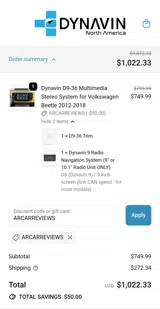 Dynavin North America coupon verification screenshot
