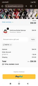 ROY10 coupon verification screenshot