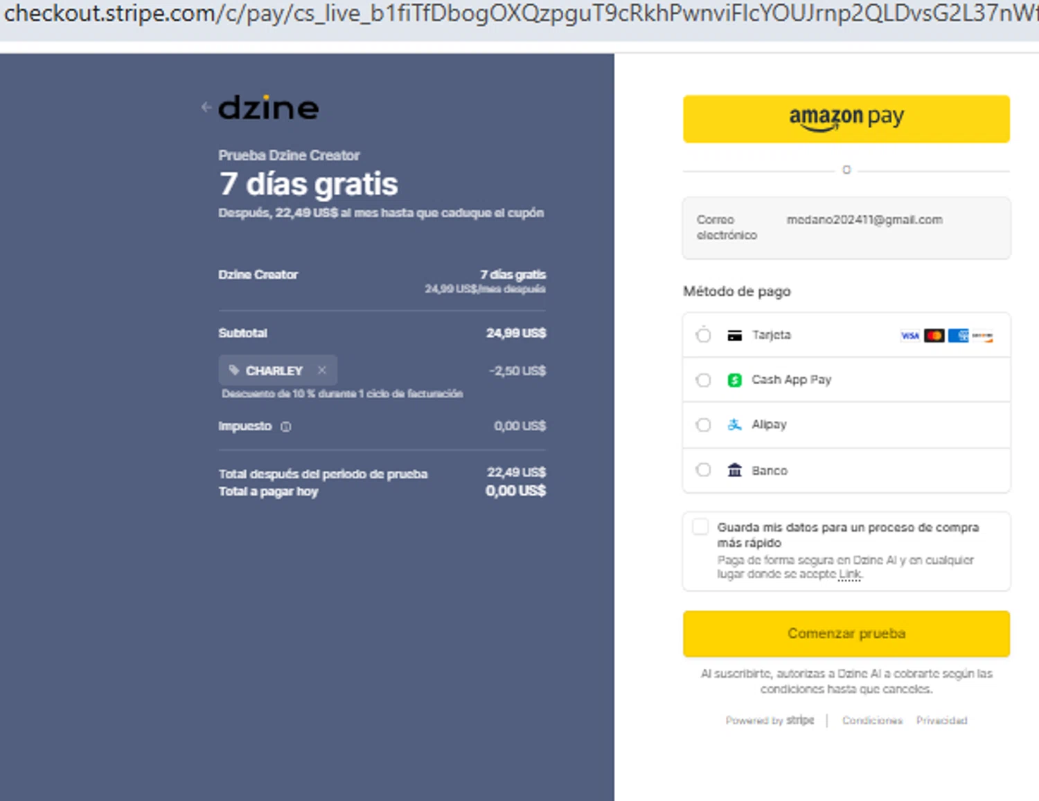 Dzine AI checkout page showing Dzine AI promo code box | Screenshot taken by SimplyCodes community member on Jan 5, 2026
