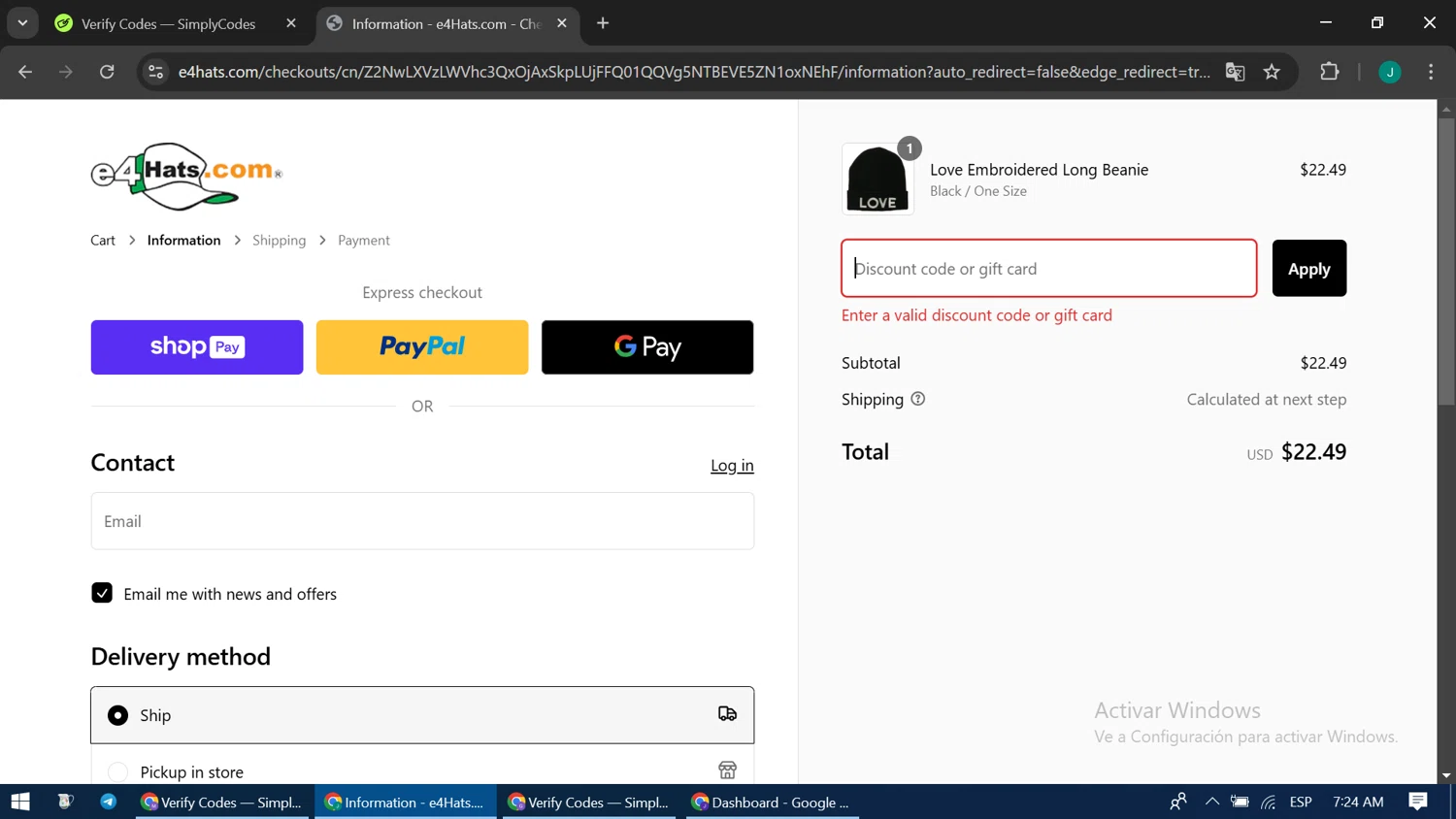 E4hats promo code screenshot showing code E4CAPS15 applied at E4hats checkout page. Uploaded by SimplyCodes community member LuckyPioneer1051 on Jan 27, 2025