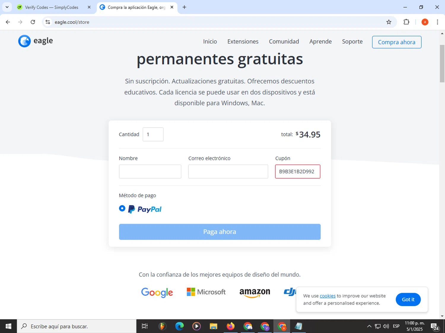 Eagle.cool promo code screenshot showing code B9B3E1B2D992 applied at Eagle.cool checkout page. Uploaded by SimplyCodes community member CouponGuardian8137 on Jan 6, 2025