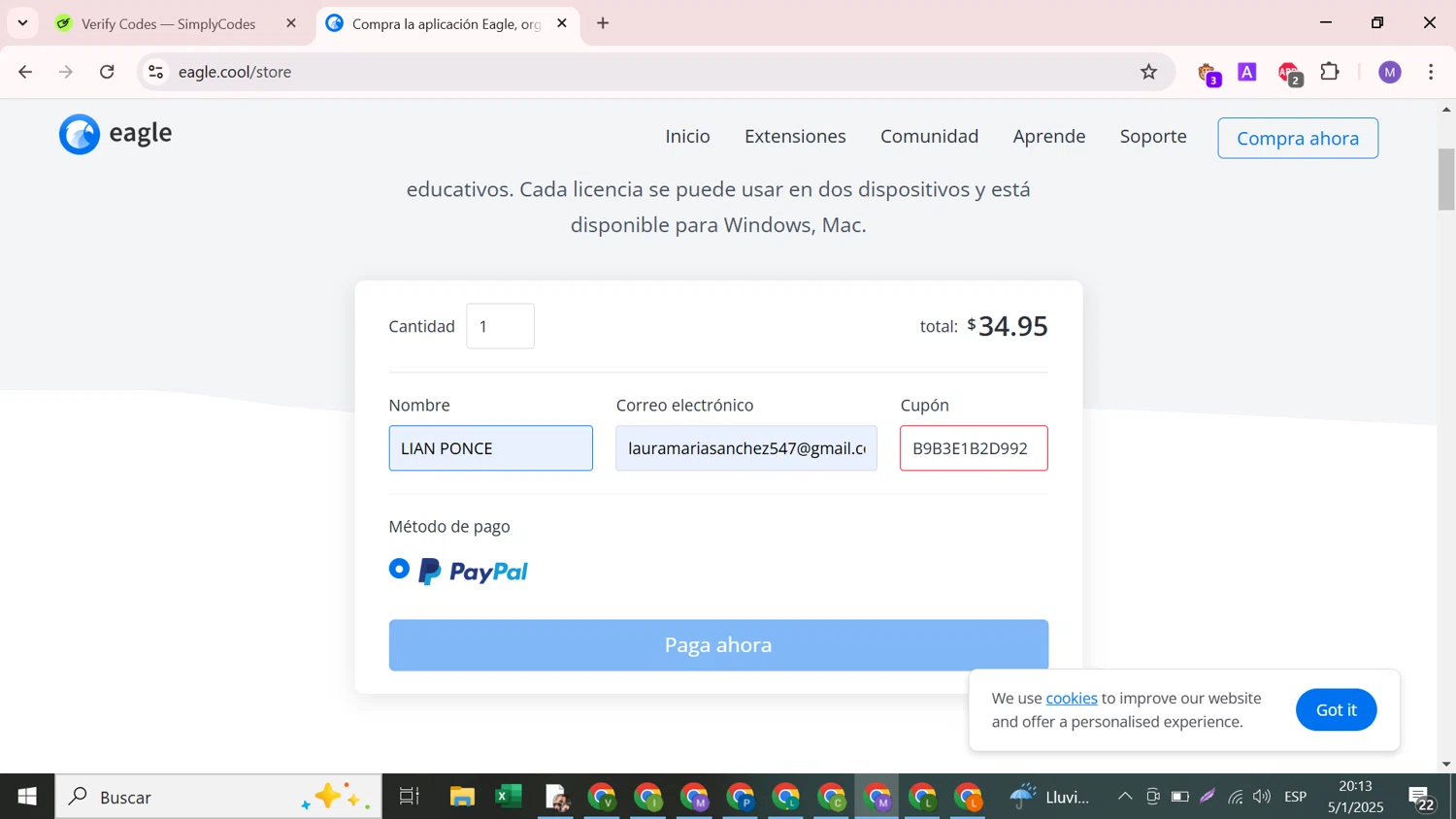 Eagle.cool checkout page showing Eagle.cool promo code box | Screenshot taken by SimplyCodes community member on Jan 6, 2025