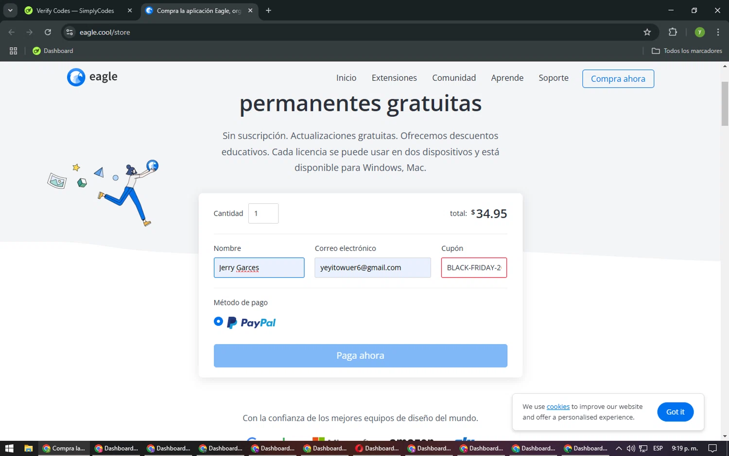 Eagle.cool checkout page showing Eagle.cool promo code box | Screenshot taken by SimplyCodes community member on Jan 30, 2025