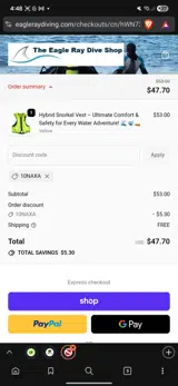 10NAXA coupon verification screenshot