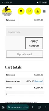 URBAN coupon verification screenshot