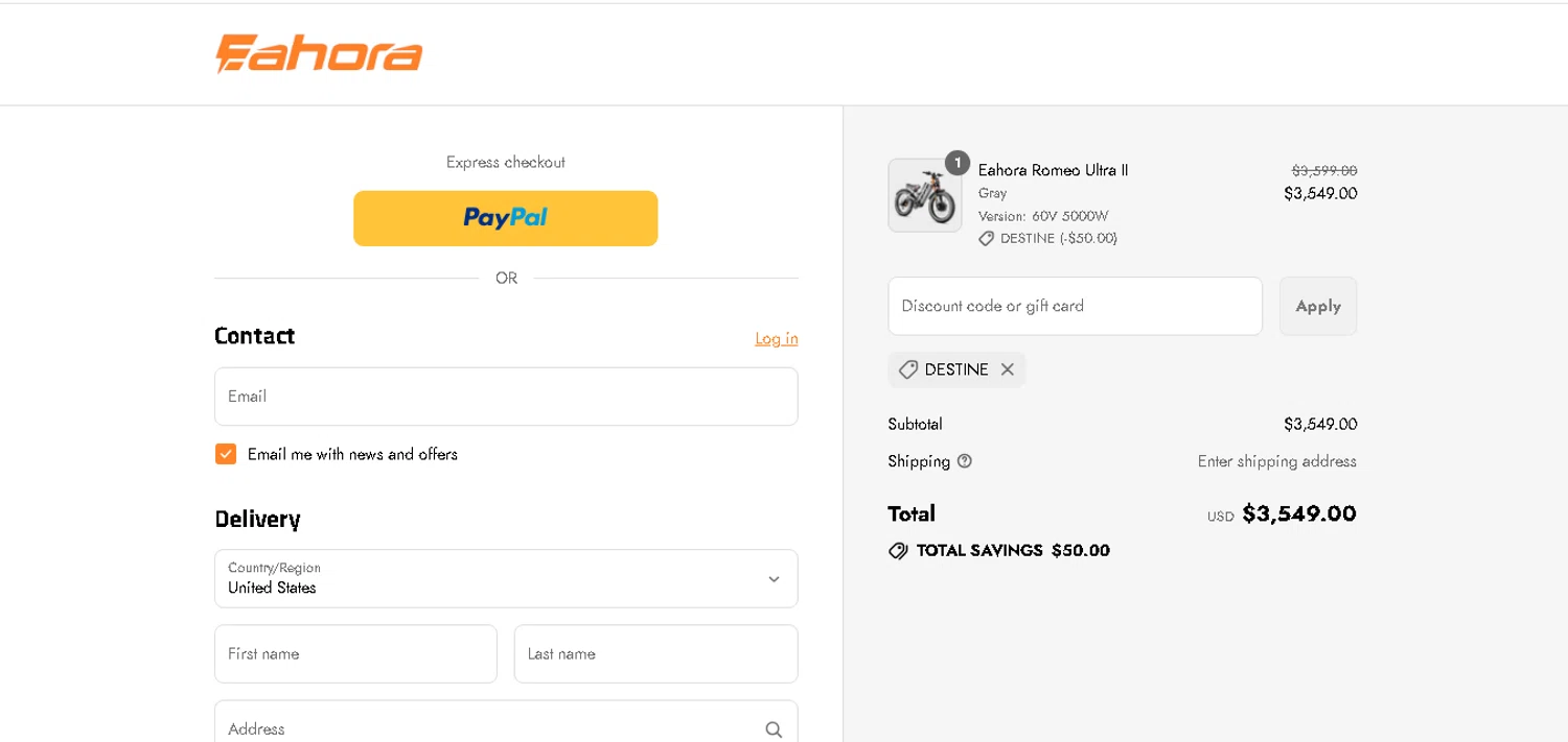 Eahora discount code screenshot showing code DESTINE applied at Eahora checkout page. Uploaded by SimplyCodes community member MoneyHunter5624 on Aug 27, 2025