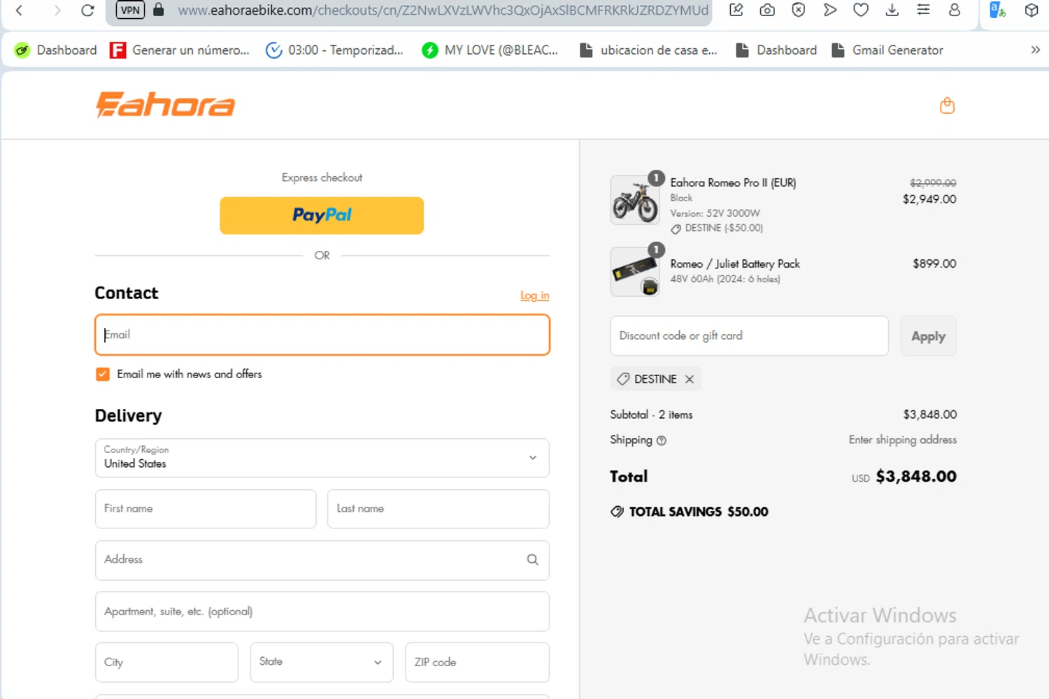 Eahora discount code screenshot showing code DESTINE applied at Eahora checkout page. Uploaded by SimplyCodes community member luissilva2 on Mar 14, 2025