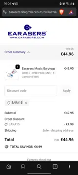 Earasers coupon verification screenshot