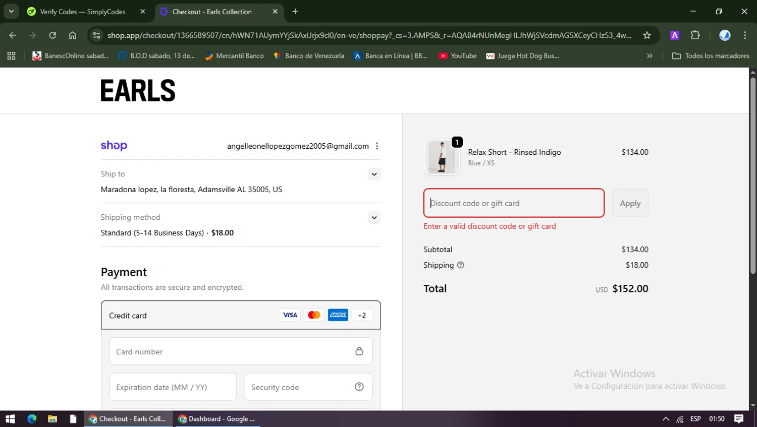 Earls Collection discount code screenshot showing code BOXING26 applied at Earls Collection checkout page. Uploaded by SimplyCodes community member TreasureShopper9156 on Dec 30, 2025