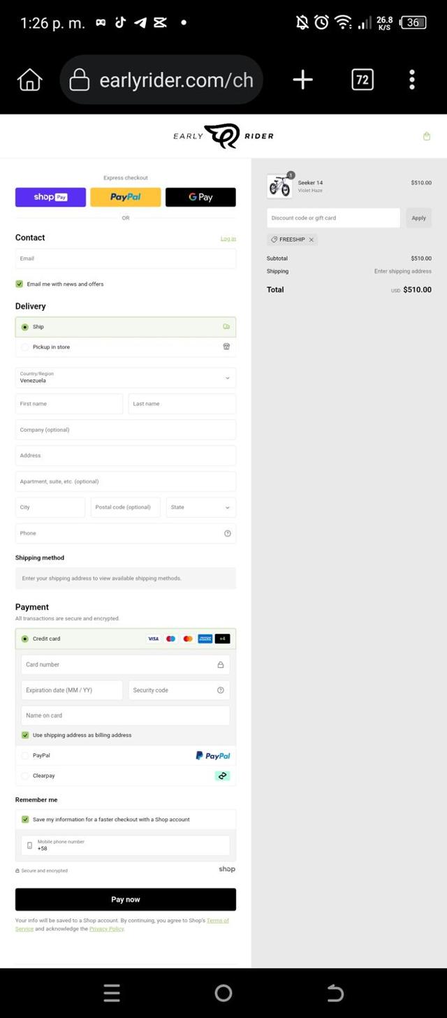 Early Rider checkout page showing Early Rider discount code box | Screenshot taken by SimplyCodes community member on Jan 6, 2025