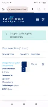 Earphone Connection coupon verification screenshot