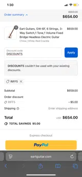 DISCOUNT5 coupon verification screenshot