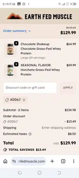 Earth Fed Muscle coupon verification screenshot