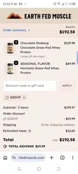 Earth Fed Muscle coupon verification screenshot