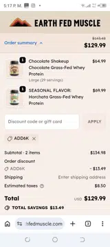 Earth Fed Muscle coupon verification screenshot