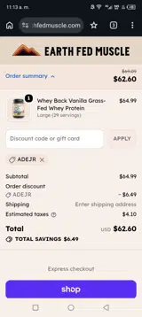 Earth Fed Muscle coupon verification screenshot