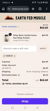 Earth Fed Muscle coupon verification screenshot