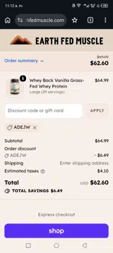 Earth Fed Muscle coupon verification screenshot
