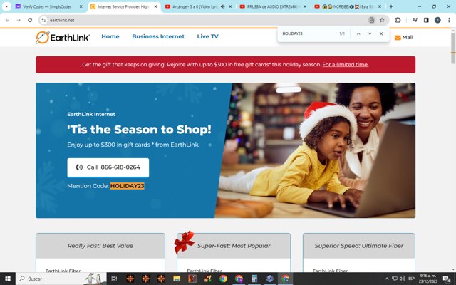 Earthlink checkout page showing Earthlink promo code box | Screenshot taken by SimplyCodes community member on Dec 23, 2023