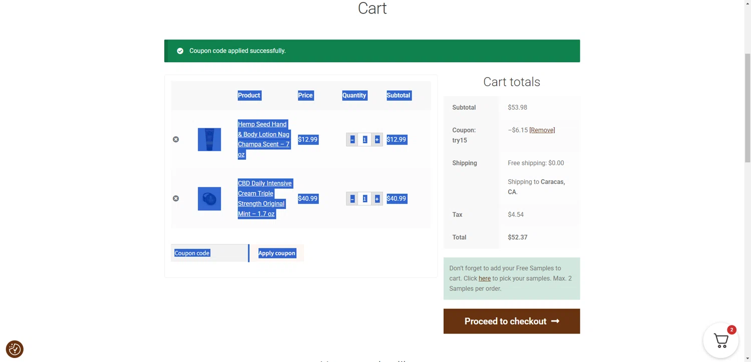 Earthly Body coupon code screenshot showing code TRY15 applied at Earthly Body checkout page. Uploaded by SimplyCodes community member EpicEagle816 on May 3, 2025