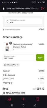 WELCOME coupon verification screenshot
