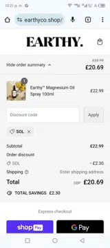 Sol coupon verification screenshot