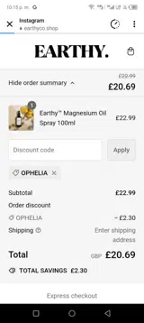 Ophelia coupon verification screenshot