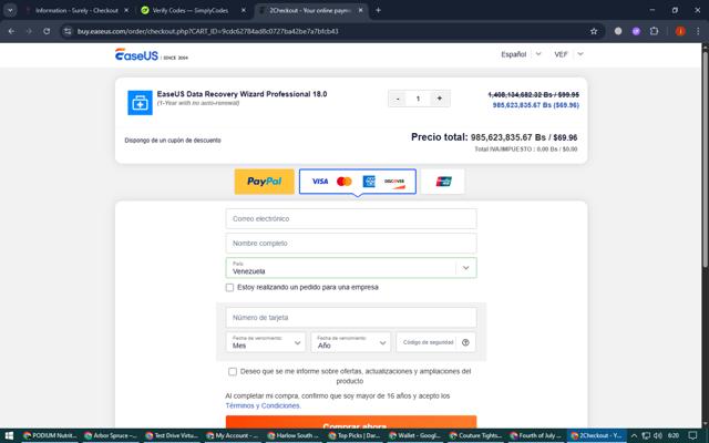 EaseUS checkout page showing EaseUS discount code box | Screenshot taken by SimplyCodes community member on Aug 27, 2025